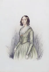 Portrett av en ung dame i en grønn kjole, 1841 (wc og blyant på papir)